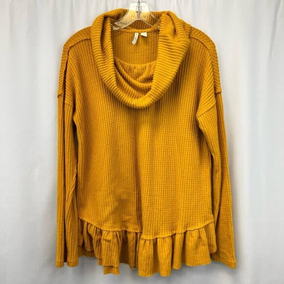 Est 1946 Womens Pullover Sweater Yellow Long Sleeve Cowl Neck Waffle Knit S - Picture 1 of 10